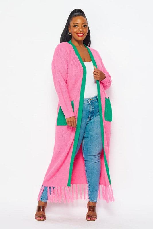 Greek Stylez: Pink and Green Fringe Cardigan Sweater