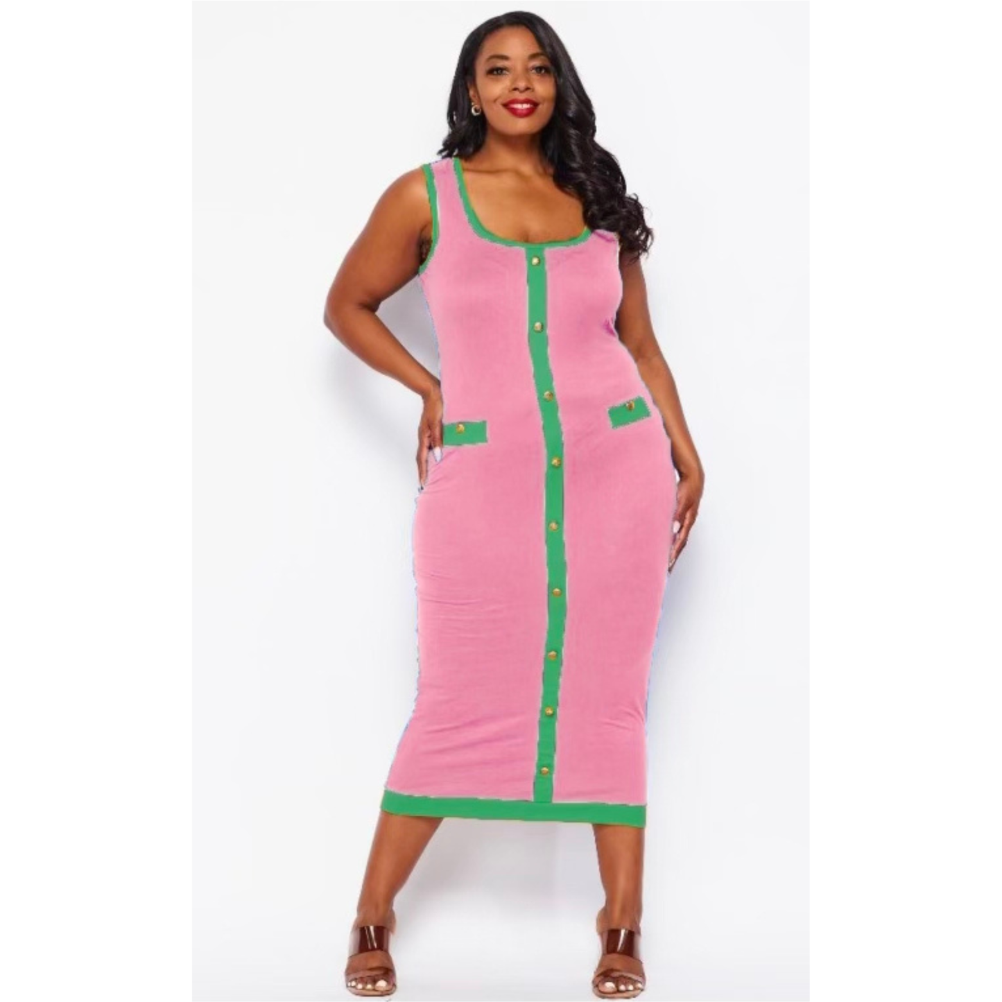 Alpha Kappa Alpha Inspired: Pink & Green Sleeveless Dress
